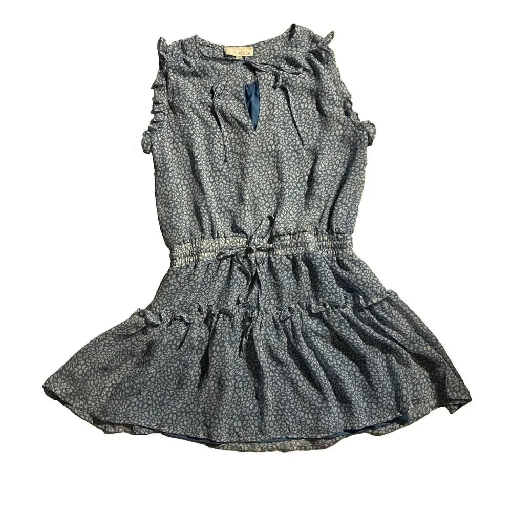Pinch Women’s Blue Floral Leaf Print Tiered Midi Dress Ruffle Lined Size Medium